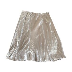 Women’s Light Weight Champagne Iridescent Metallic Scalloped Hem Full Maxi Skirt